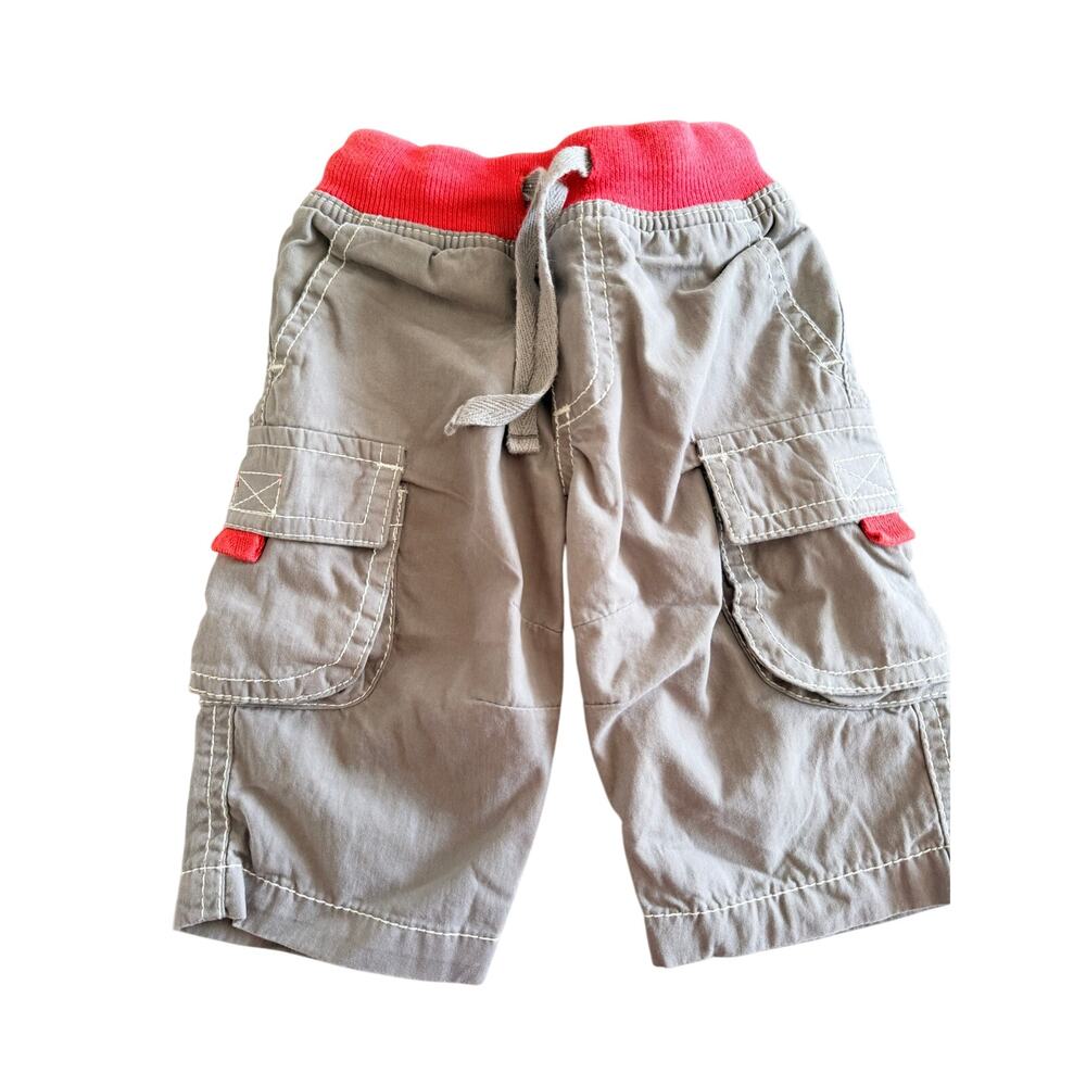 Baby Boden Gray Cargo Shorts with Red Trim - 0-3 Months